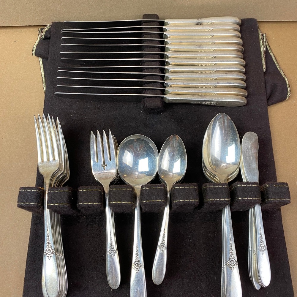 VTG 1941 Tudor Fantasy Silverware Set 58pc Service for 12 Floral Silverplate